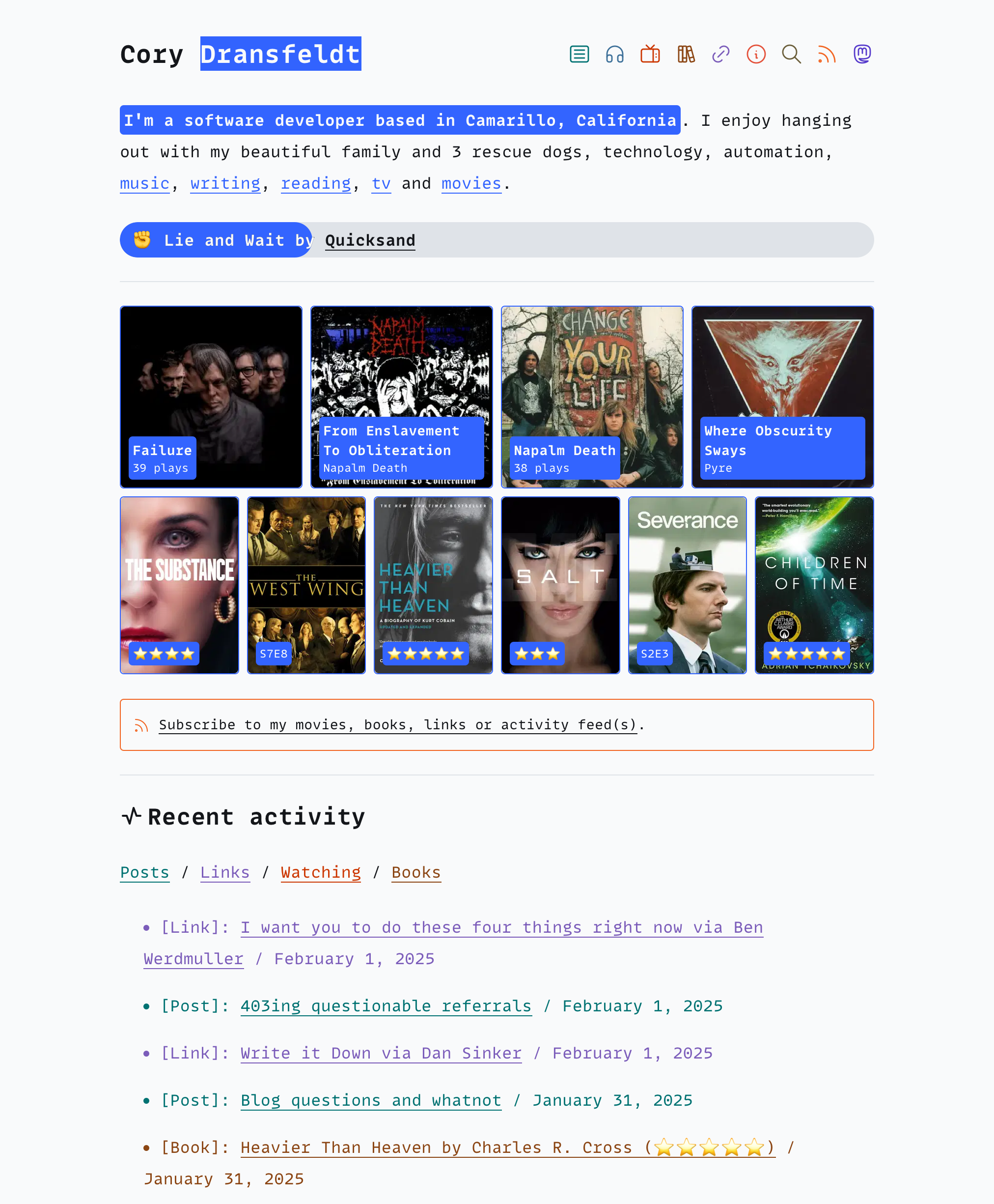 screenshot of Cory Dransfeldt
