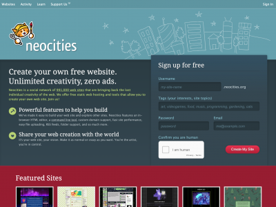 screenshot of Neocities