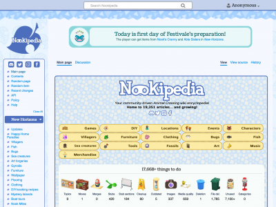 screenshot of Nookipedia